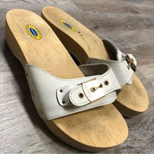 DR. SCHOLL’S Original Wooden Clog Mule Sandal Slide White Size 6 Made In Italy